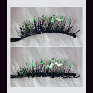 BLACK GLITTER BOTTOM LIME GREEN BATS