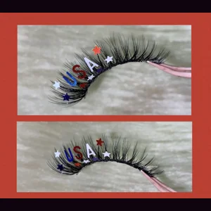 Red white and blue USA star lashes