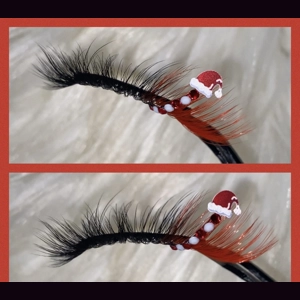 Red Santa hat rhinestone lash
