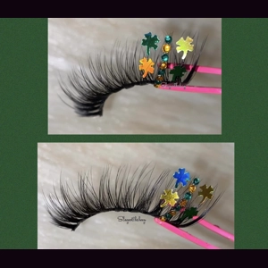 Gold and green patty leafs with rhinestones