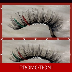 Natural green & red Christmas glitter lashes