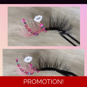 Pink lash white lip pink and holo rhinestone