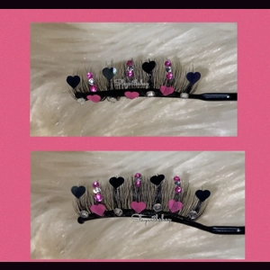 Black top hot pink bottom heart with rhinestones