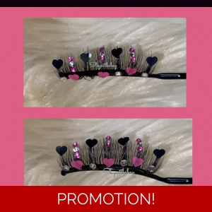 Black top hot pink bottom heart with rhinestones