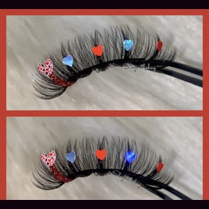 Red glitter with red and silver hearts