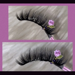 Purple rose with purple and gold rhinestones