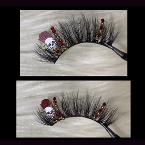 Red and gold rhinestone skull rose