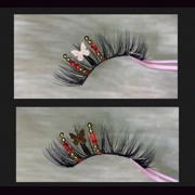 Gold and red rhinestones with butterfly