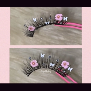 Pink flower white butterfly rhinestone