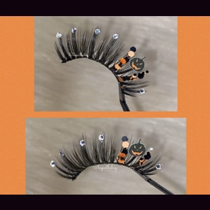 Orange black and rhinestone angry pumpkin