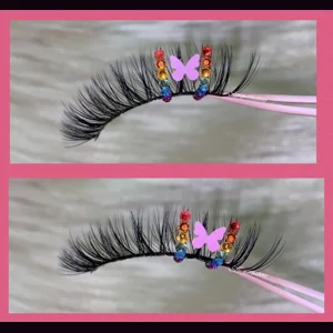 Hot pink butterfly with rainbow rhinestones