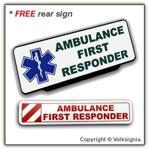 Ambulance First Responder Green Text on White with SOL Visor Sign