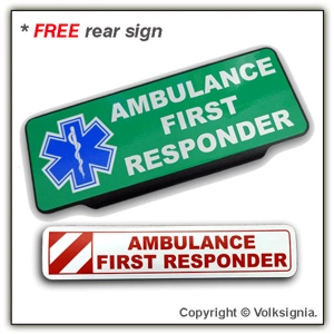 Ambulance First Responder White Text on Green with SOL Visor Sign