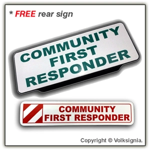 Community First Responder Green Text on White Visor Sign