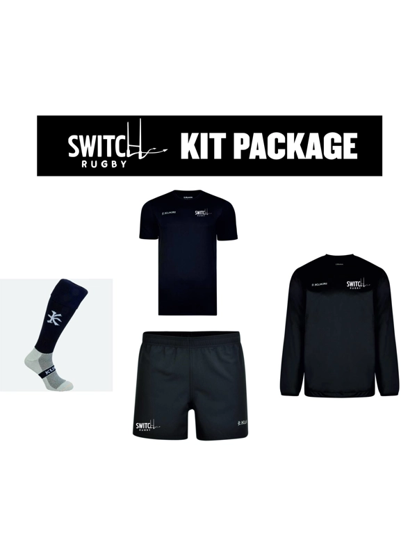 SWITCH RUGBY KIT PACKAGE ALL BLACK GARMENTS