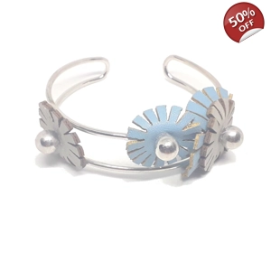 Flower Bangle (Silver / Blue / Grey)
