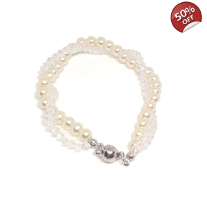 Multi row pearl magnetic bracelet (Silver pearl / white)