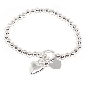 Heart, Bead and Disc Beaded Bracelet (Silver)
