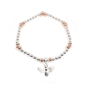 Bee charm beaded bracelet (Silver / Rose Gold)