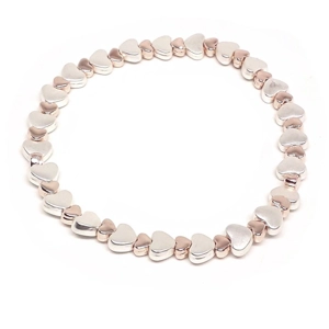 Flat heart bead bracelet (Silver / Rose Gold)