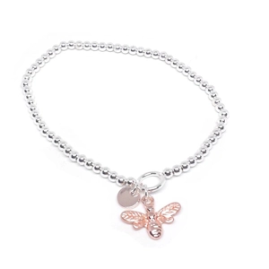 Bee and Disc Bead Bracelet (Silver / Rose Gold)