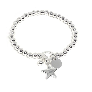 Star, Bead and Disc Bead Bracelet (SIlver)