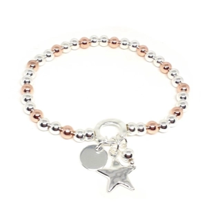 Star, Bead and Disc Bead Bracelet (Silver / Rose Gold)