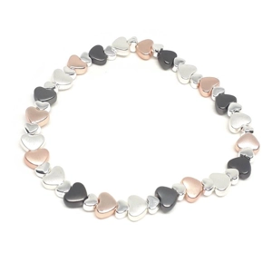 Flat Heart Bead Bracelet (Silver / Rose Gold / Grey)