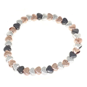 Flat Heart Bead Bracelet (Silver / Grey / Rose Gold)