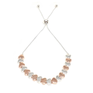 Flat heart Drawstring Bracelet (Silver / Rose Gold)