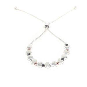 Flat Heart and Bead Drawstring Bracelet (Silver / Rose Gold / Grey)