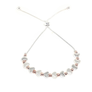 Flat Heart and Bead Drawstring Bracelet (Silver / Rose Gold)