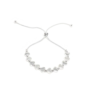 Flat Heart and Bead Drawstring Bracelet (Silver)