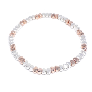 Flat Heart Bead Bracelet (Silver / Rose Gold)
