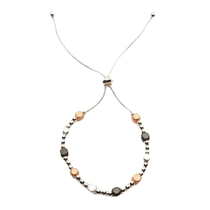 Textured Cube and Bead Drawstring Bracelet (Silver / Rose Gold / Black)