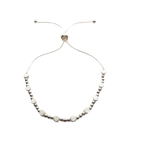 Textured Cube and Bead Drawstring Bracelet (Silver)
