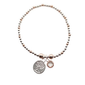 Tree of Life Disc Bead Bracelet (Silver / Rose Gold)