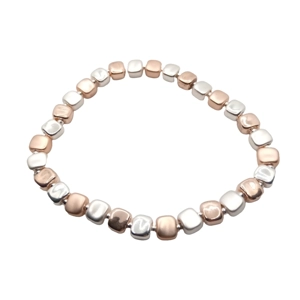 Rounded Cube Bead Bracelet (Silver / Rose Gold)