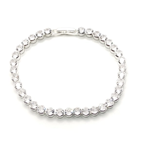 Diamante Tennis Style Clasp Bracelet (Silver)