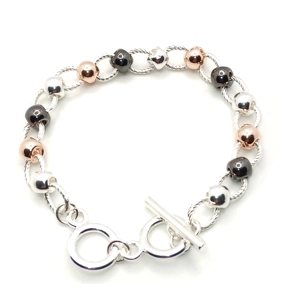 Twist Link T-Bar Short Bracelet (Silver / Rose Gold / Black)