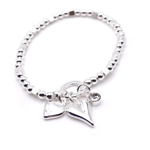 Crystal Heart Bead Bracelet (Silver)