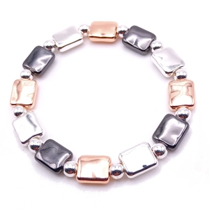 Puffed Oblong Bead Bracelet (Silver / Rose Gold / Black)