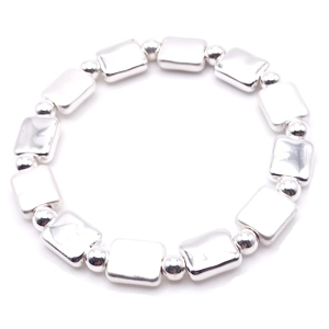 Puffed Oblong Bead Bracelet (Silver)