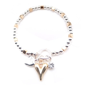 Crystal Heart Bead Bracelet (Silver / Gold)