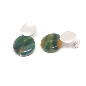 Button earrings (Green / Silver)
