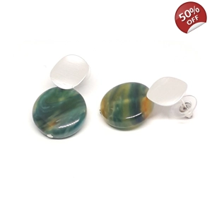 Button earrings (Green / Silver)