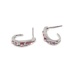 Pink Crystal Half Hoop Earrings (Silver / Pink)