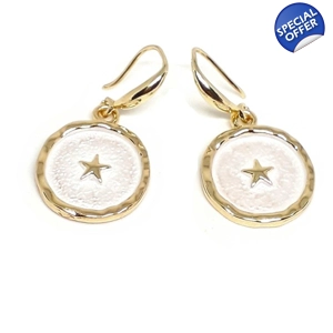 Embossed Star Hook Earrings (Gold)