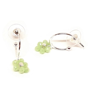 Glass Bead Flower Earrings (Silver / Green)