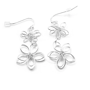 Delicate Flower Drop Earrings (Silver)